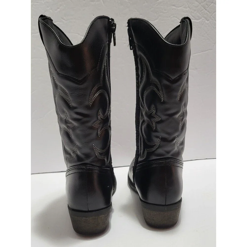 Kids Black Cowboy Boots And White – Size 13